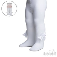 T122-W: White Heart Tights w/Large Bow (NB-24 Months)